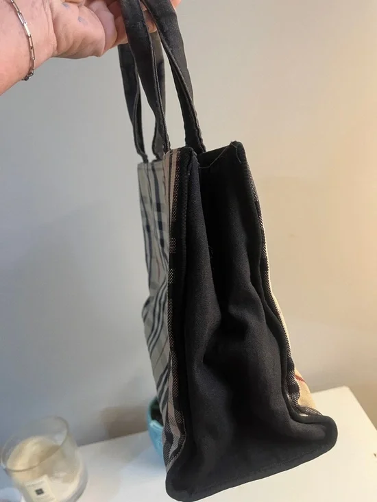 Project Burberry Beige Plaid Canvas Tote with Black Handles - Picture 3 of 11